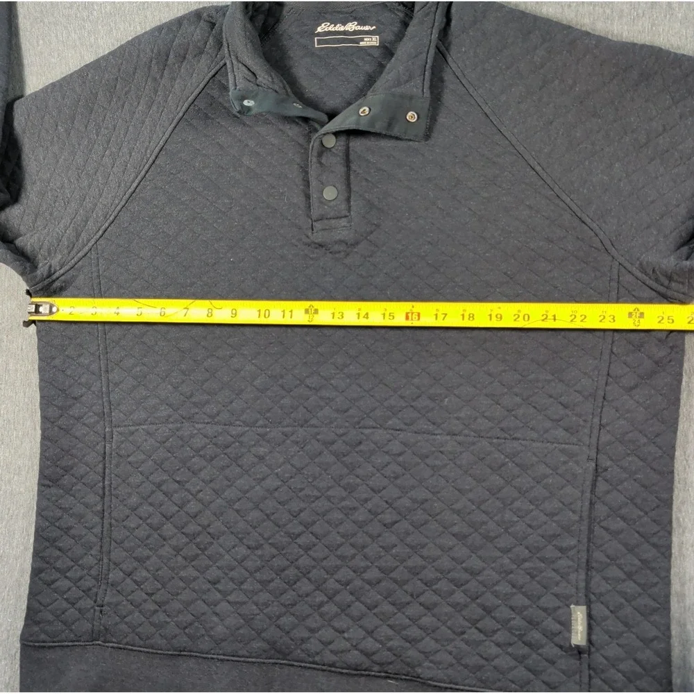 EDDIE BAUER Pullover 1/4 Snap Mock Quilted Black Sz XL Sweater Midweight EUC
